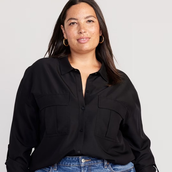 NWT OLD NAVY Button-Down Utility Shirt  Color: Black Jack - Picture 7 of 9